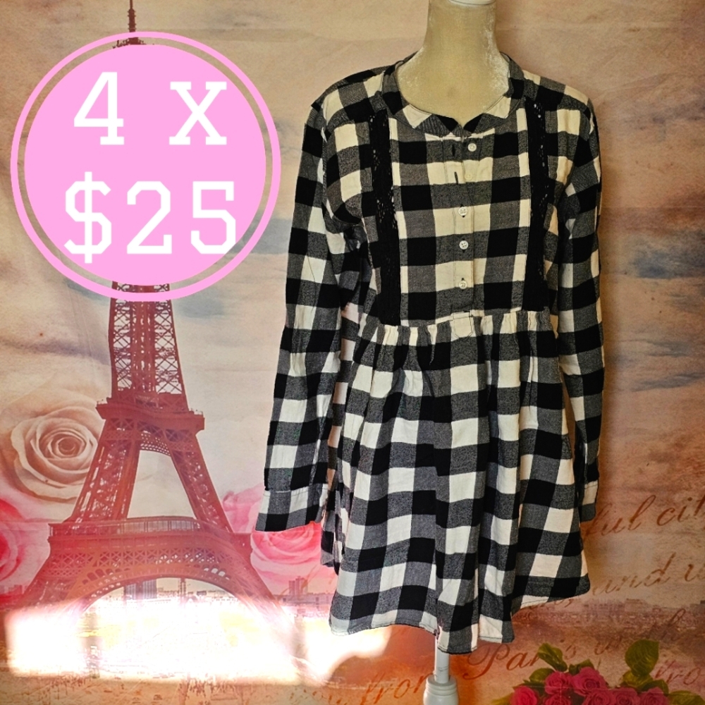 Wrangler Black and White Checkered Dress Sz XL